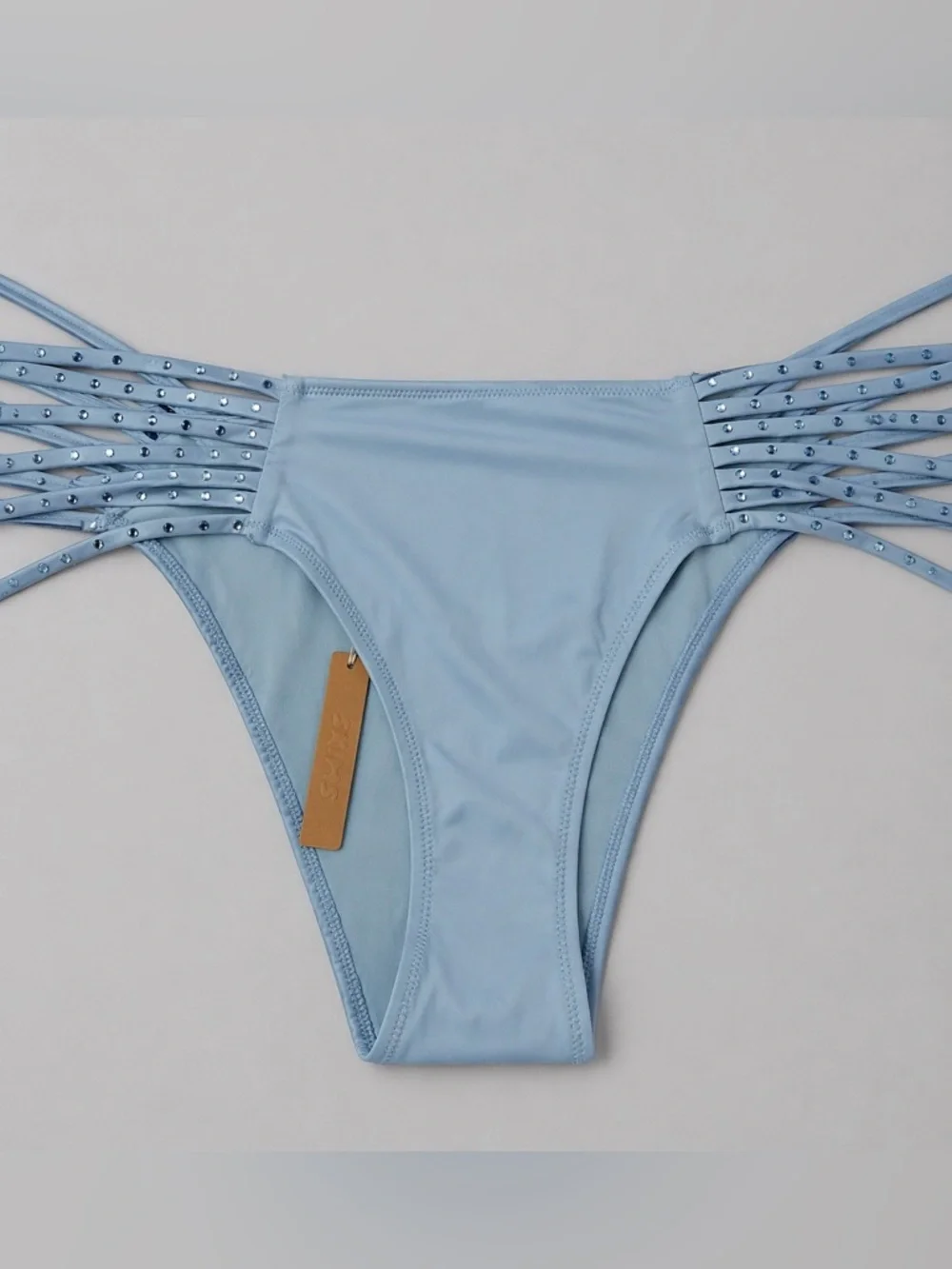 Skims Rhinestone swim strappy Iris blue bikini bottom
